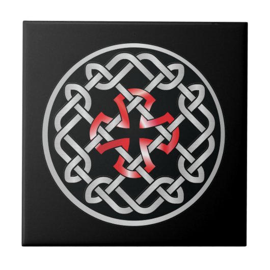 Celtic Knot Red Metallic Keramik Tile Fliese (Vorderseite)