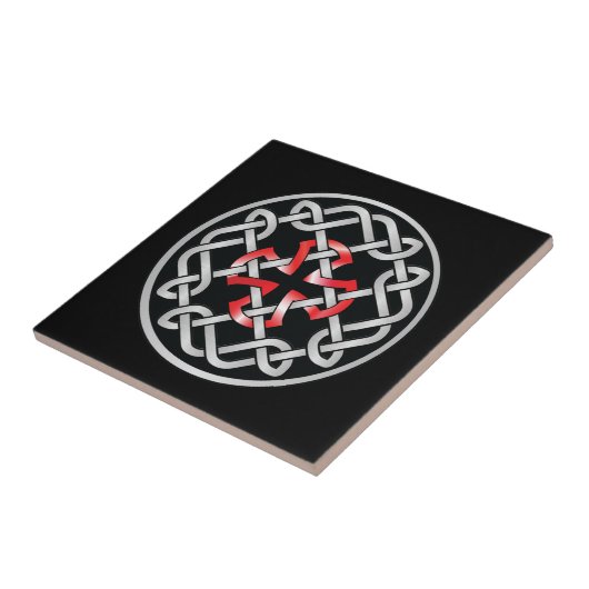 Celtic Knot Red Metallic Keramik Tile Fliese (Seite)