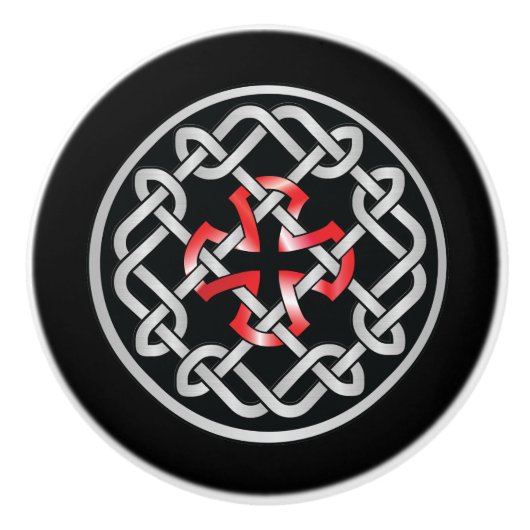 Celtic Knot Red Metallic Knob Keramikknauf (Vorderseite)