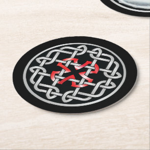 Celtic Knot Red Metallic Runder Pappuntersetzer