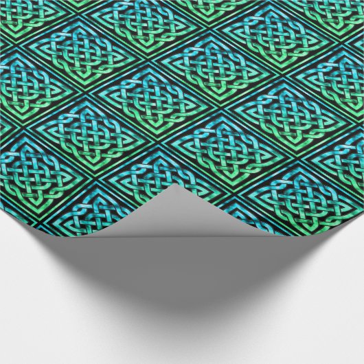 Celtic Knot - Square Blue Green Design Geschenkpapier (Ecke)