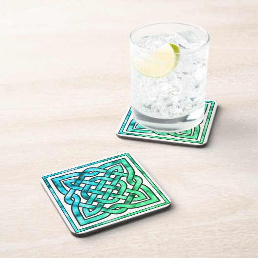 Celtic Knot - Square Blue Green Getränkeuntersetzer (Rechte Seite)