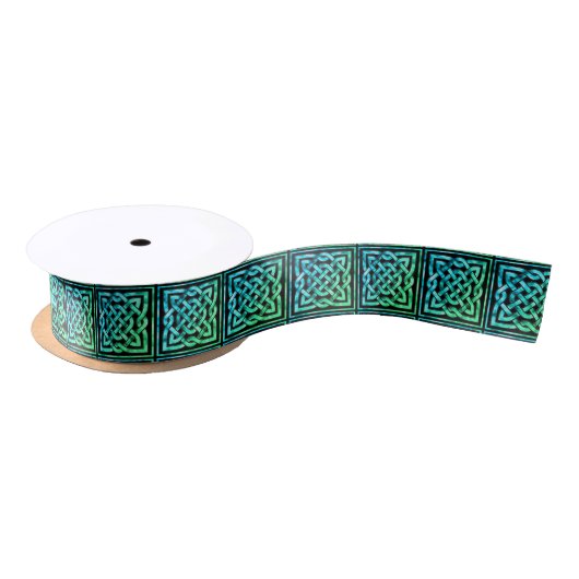 Celtic Knot - Square Blue Green Satinband (Spule)