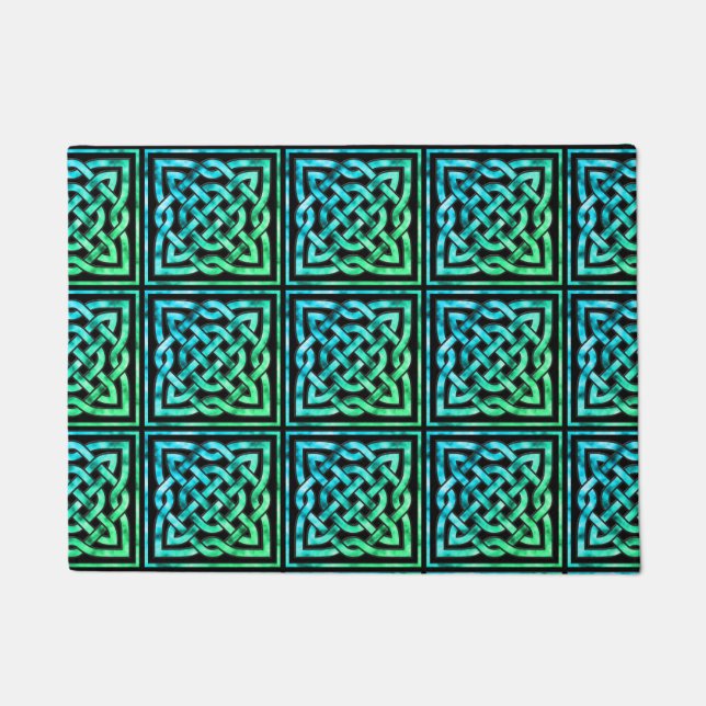 Celtic Knot - Square Blue Green Tile Fußmatte (Vorderseite)
