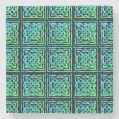 Celtic Knot - Square Tile Blue Green Steinuntersetzer (Vorderseite)