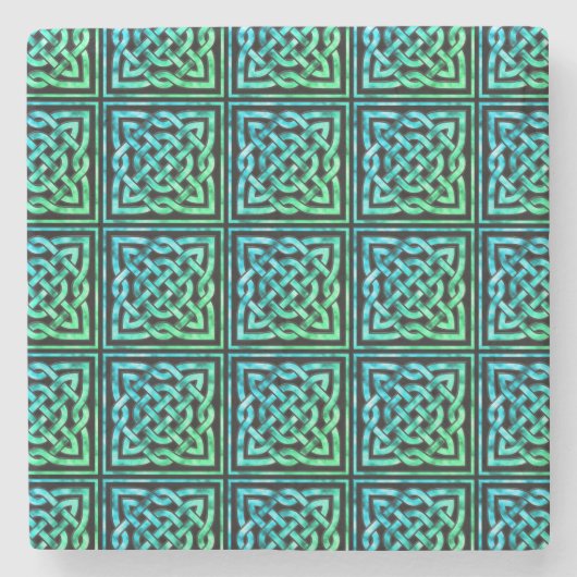 Celtic Knot - Square Tile Blue Green Steinuntersetzer (Vorderseite)
