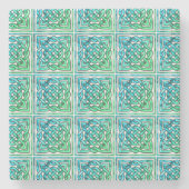 Celtic Knot - Square Tile Blue Green Stone Unterse Steinuntersetzer (Vorderseite)