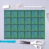 Celtic Knot - Square Tile Blue Green Tissue Paper Seidenpapier (Handwerk)