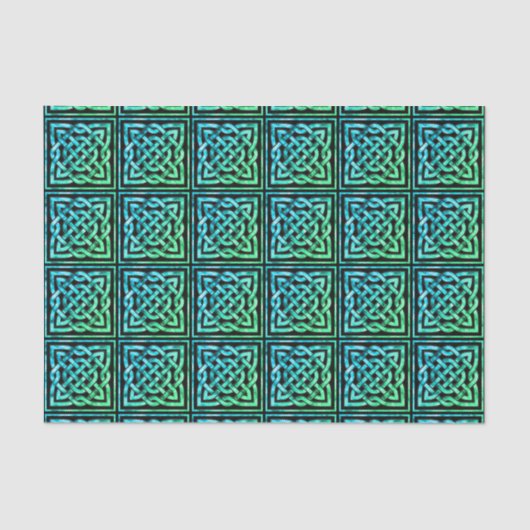 Celtic Knot - Square Tile Blue Green Tissue Paper Seidenpapier (Vorderseite)