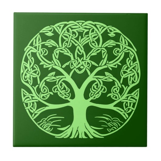Celtic Knot Tree of Life Emerald Green Fliese (Vorderseite)