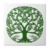Celtic Knot Tree of Life Green on White Fliese (Vorderseite)
