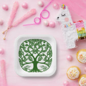 Celtic Knot Tree of Life Green on White Pappteller (Party)