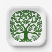 Celtic Knot Tree of Life Green on White Pappteller (Vorderseite)