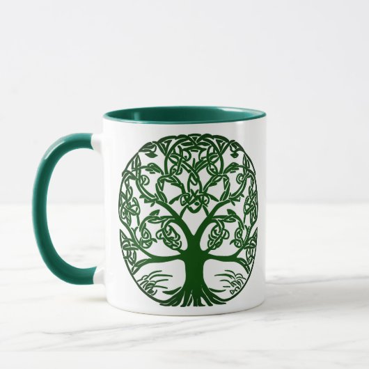 Celtic Knot Tree of Life Green on White Tasse (Links)
