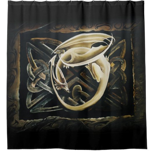 Celtic Knot Work Cream Dragon Duschvorhang (Vorderseite)