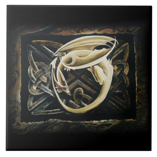 Celtic Knot Work Cream Dragon Fliese (Vorderseite)