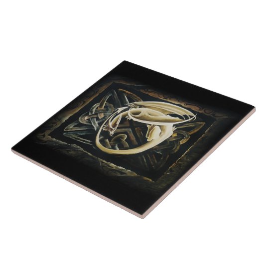 Celtic Knot Work Cream Dragon Fliese (Seite)