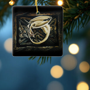 Celtic Knot Work Cream Dragon Keramikornament