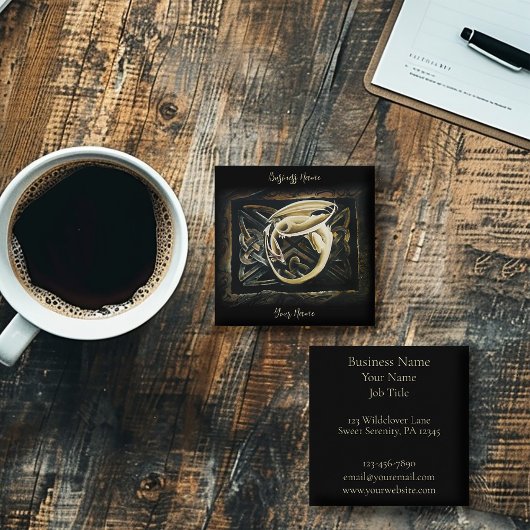 Celtic Knot Work Cream Dragon Quadratische Visitenkarte