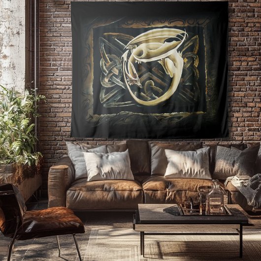 Celtic Knot Work Cream Dragon Wandteppich