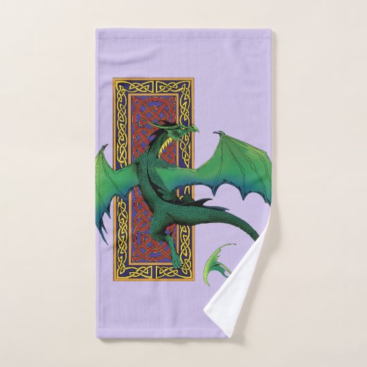Celtic Knot Work Green Dragon Lila Badhandtuch Set (Handtuch)