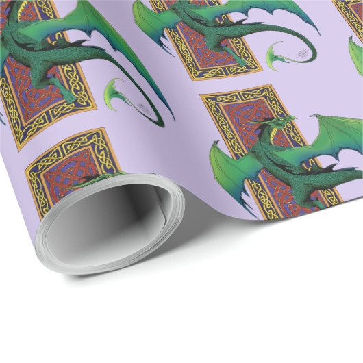 Celtic Knot Work Green Dragon Lila Geschenkpapier (Rolleneckpunkt)