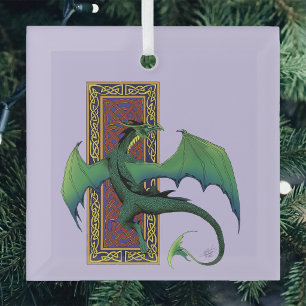 Celtic Knot Work Green Dragon Lila Ornament Aus Glas