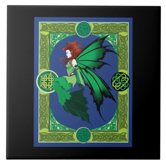 Celtic Knot Work Green Fairy Fliese (Vorderseite)