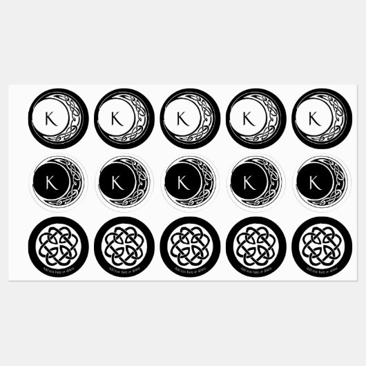 Celtic Knot Work Moon Circle Monogram Etiketten (Blatt)
