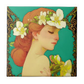 Celtic Lady mit Blume in ihrem Haar Fliese (Vorderseite)