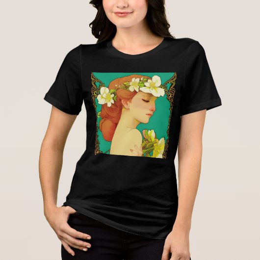 Celtic Lady mit Blume in ihrem Haar Tri-Blend Shirt (Vorderseite)
