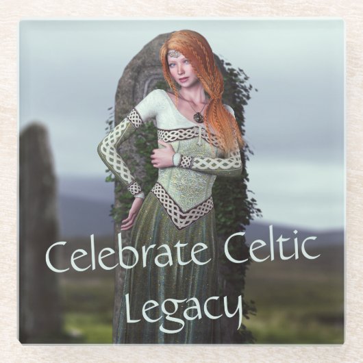 Celtic Lady Posing vor alten Steinen Glasuntersetzer (Vorderseite)