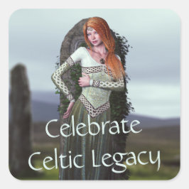 Celtic Lady Posing vor alten Steinen Quadratischer Aufkleber