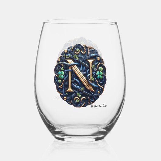 Celtic Monogram Wine Glass Set Weinglas Ohne Stiel (Rückseite)