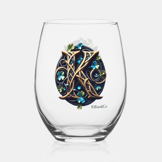 Celtic Monogram Wine Glass Set Weinglas Ohne Stiel (Vorderseite)