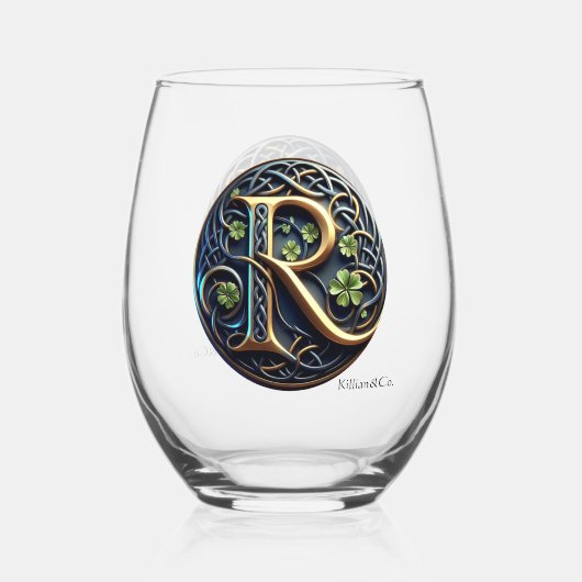 Celtic Monogram Wine Glass Set Weinglas Ohne Stiel (Rückseite)