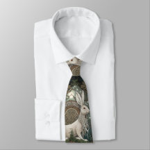 Celtic Moonlit Hare Tie, Green Celestial Design