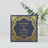 Celtic Navy Blue | Imitate Gold Celtic Knot Weddin Einladung (Stehend Vorderseite)
