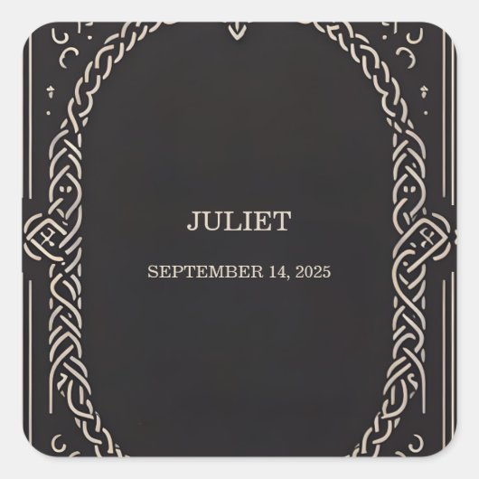 Celtic Nordic Fun Mittelalterliches Scroll Brautpa Quadratischer Aufkleber (Vorderseite)