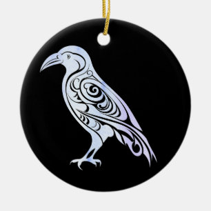 Celtic Nordic Winter Raven Crow Keramik Ornament
