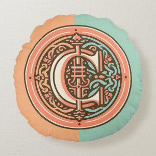 Celtic Pastel Letter "C" Round Throw Pillow Rundes Kissen
