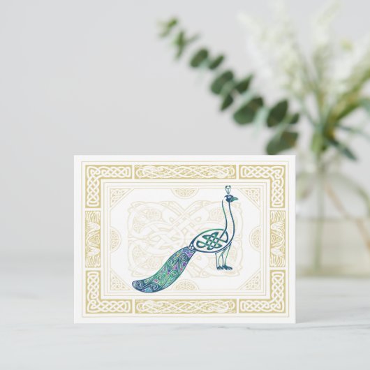 Celtic Peacock Postkarte (Stehend Vorderseite)