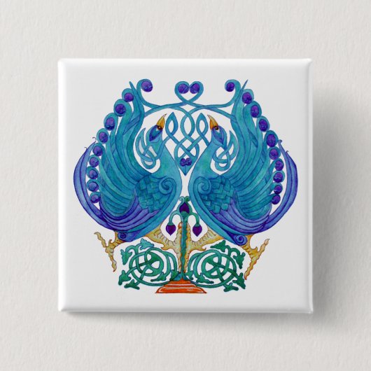 Celtic Peacocks Square Button Abzeichen (Vorderseite)