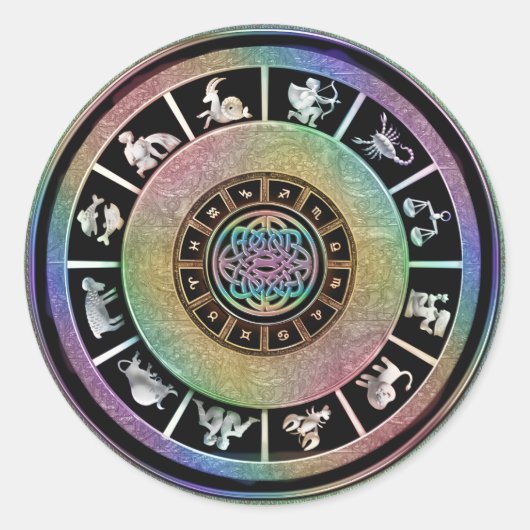 Celtic Rainbow Zodiac Mandala Runder Aufkleber (Vorderseite)