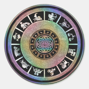 Celtic Rainbow Zodiac Mandala Runder Aufkleber