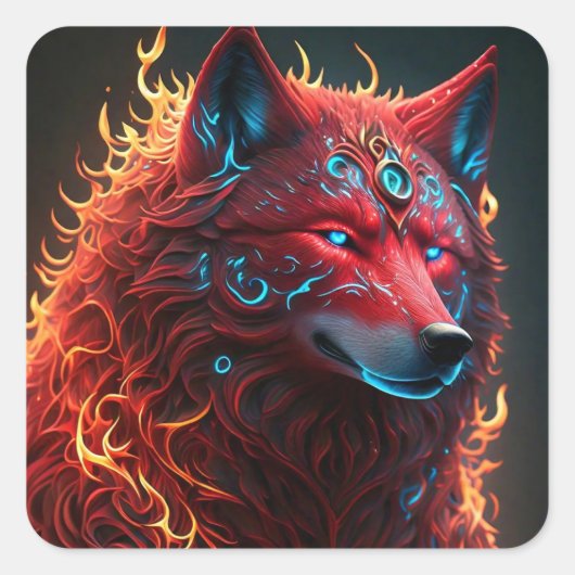 Celtic Red Wolf Square Sticker (Vorderseite)