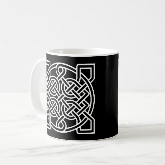 Celtic Sailor's Knot, weiß auf schwarzem Hintergru Kaffeetasse (Vorderseite Links)