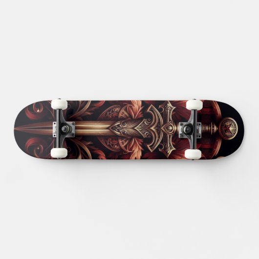 Celtic Scottish Red und Bronze Sword Skateboard (Horizontal)