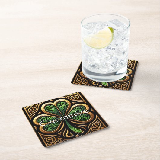 Celtic Shamrock Coaster Rechteckiger Pappuntersetzer (Vor Ort)