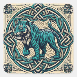 Celtic Square Aquamarin Tiger Quadratischer Aufkleber